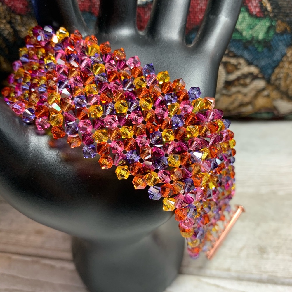 Handmade Swarovski “Heat” Hand Woven Bracelet Copper Clasp